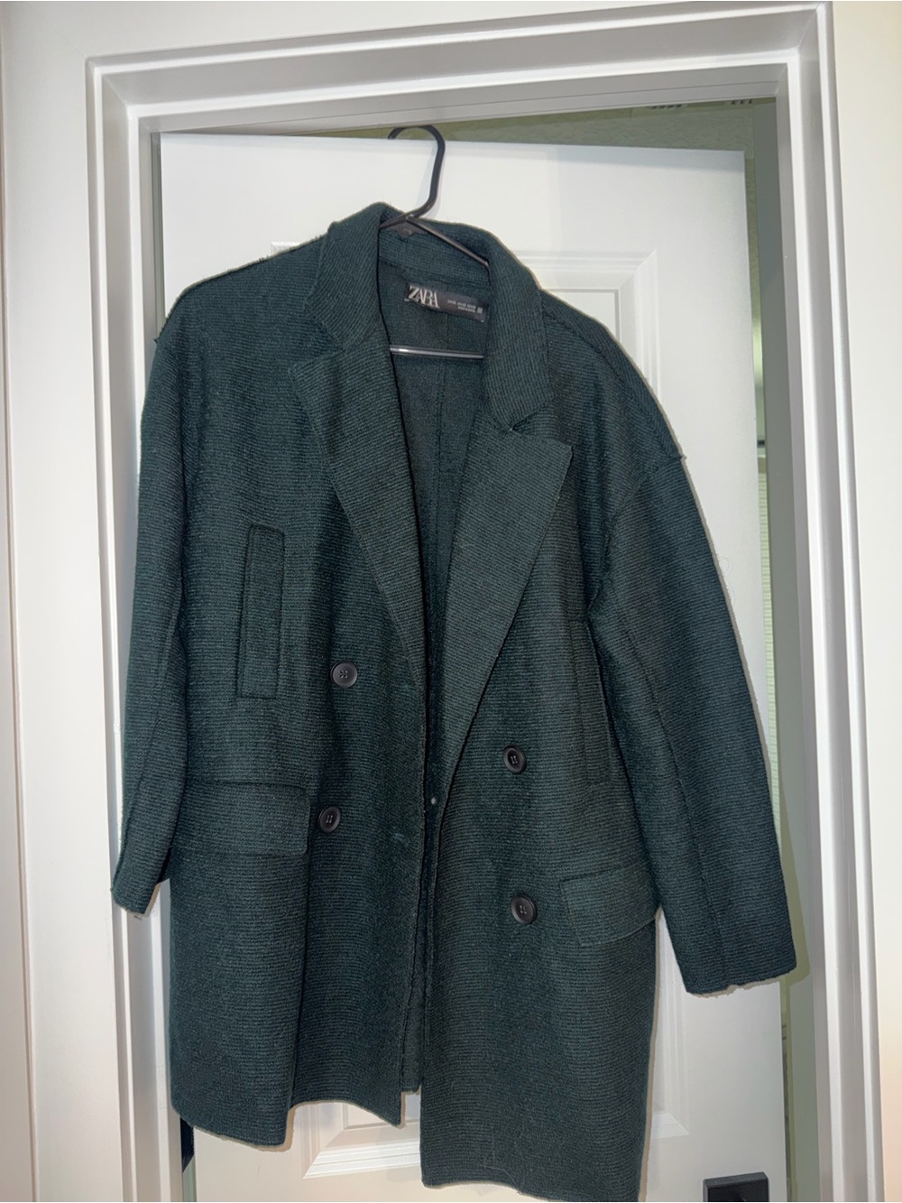 ZARA Dark Forest Green Double-Breasted Pea Coat